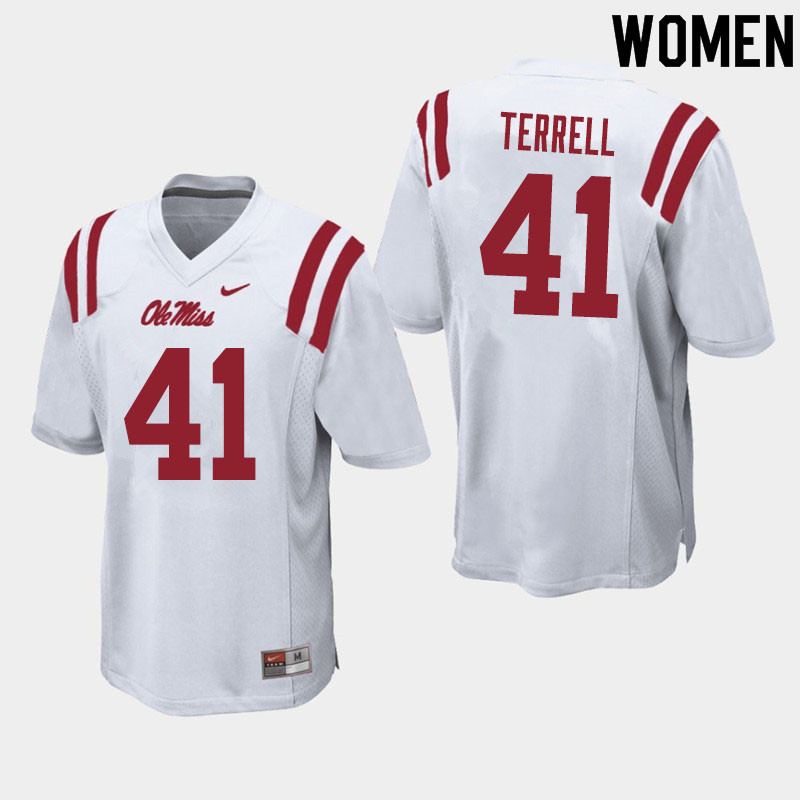 Women #41 CJ Terrell Ole Miss Rebels College Football Jerseys Sale-White